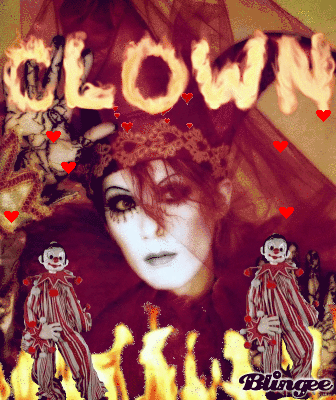 A horrible Gackt blingee that says "CLOWN" in flaming letters.